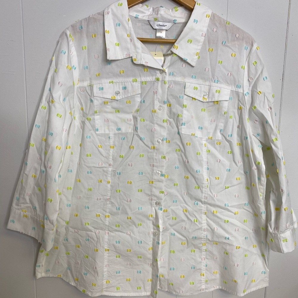 CJ Banks Butterfly Embroidered Blouse Women’s Size 1X